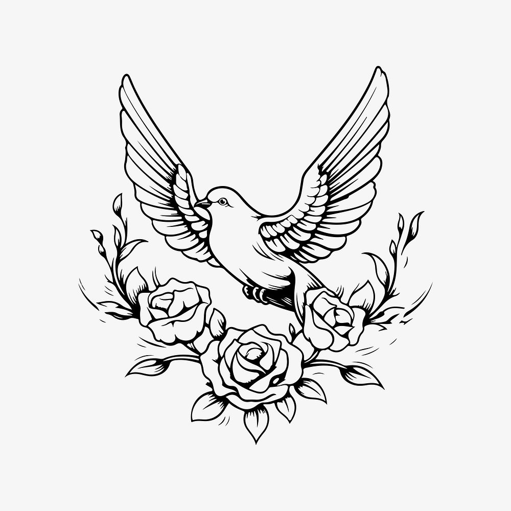 Dove flat old school illustration vector. AI generated Image by rawpixel.
