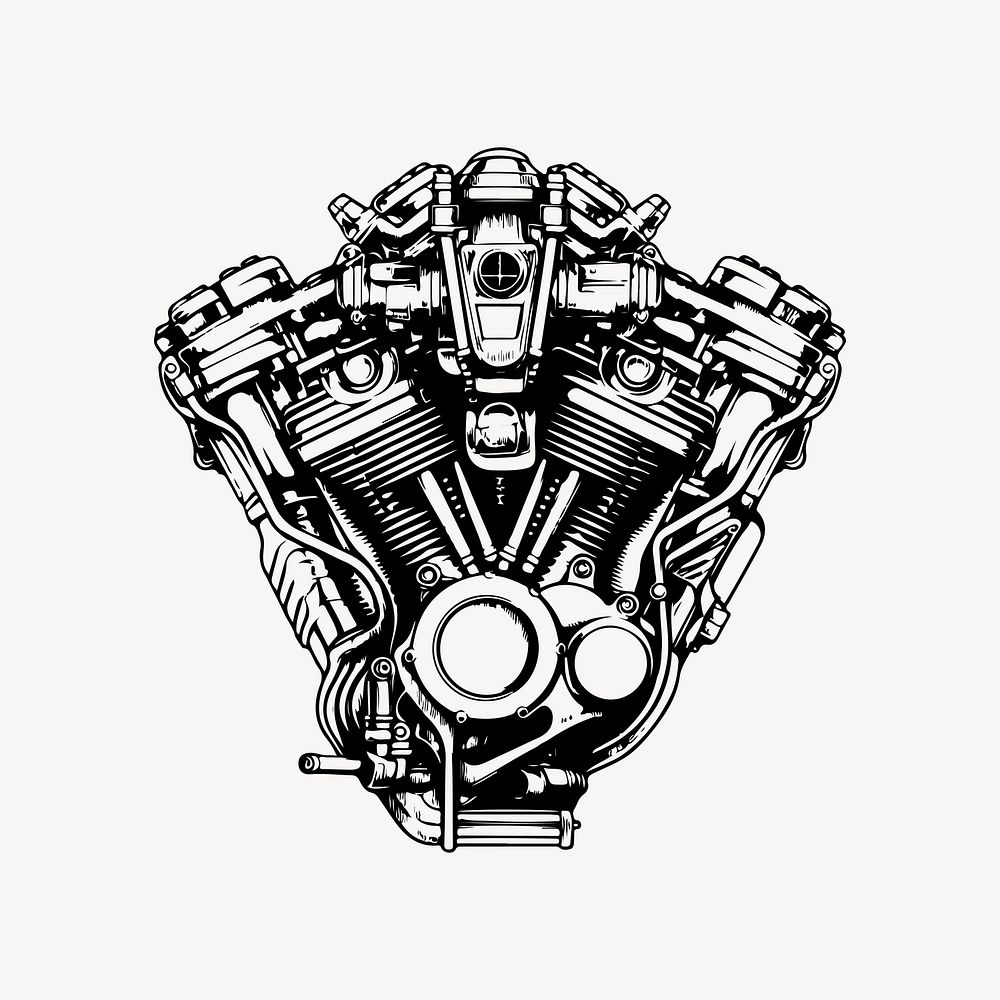 Motorcycle engine flat old school illustration vector. AI generated Image by rawpixel.