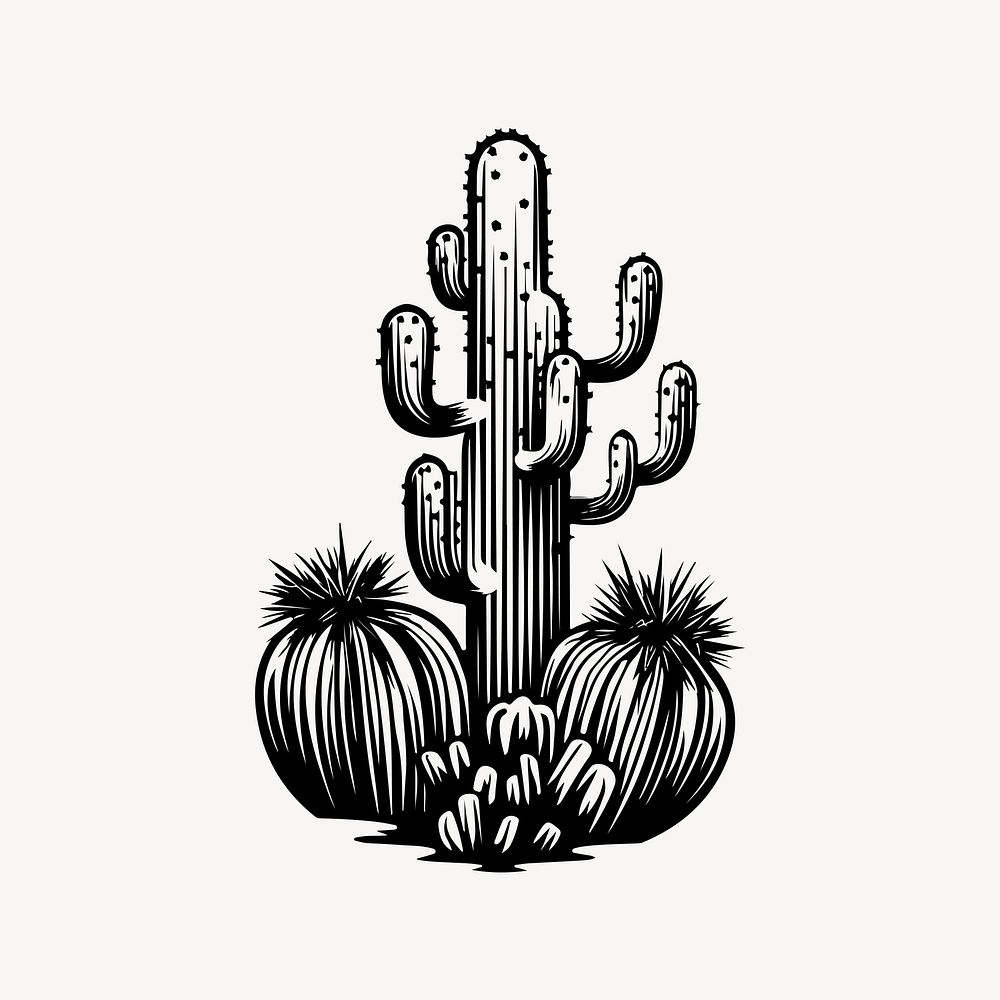 Cactus flat old school illustration vector. AI generated Image by rawpixel.