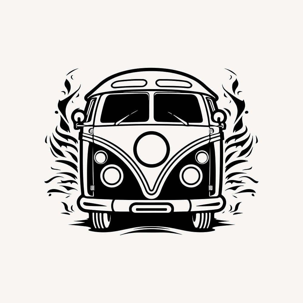 Classic microbus flat old school illustration vector. AI generated Image by rawpixel.