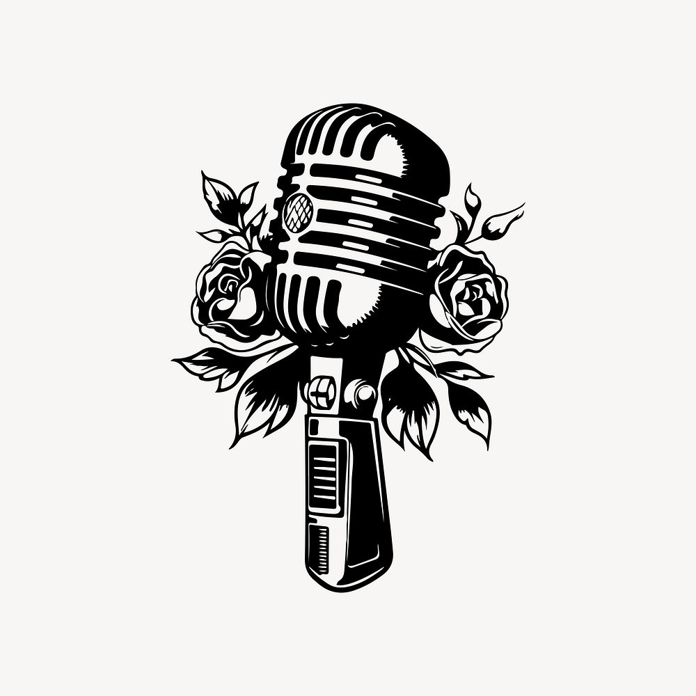Microphone flat old school illustration vector. AI generated Image by rawpixel.