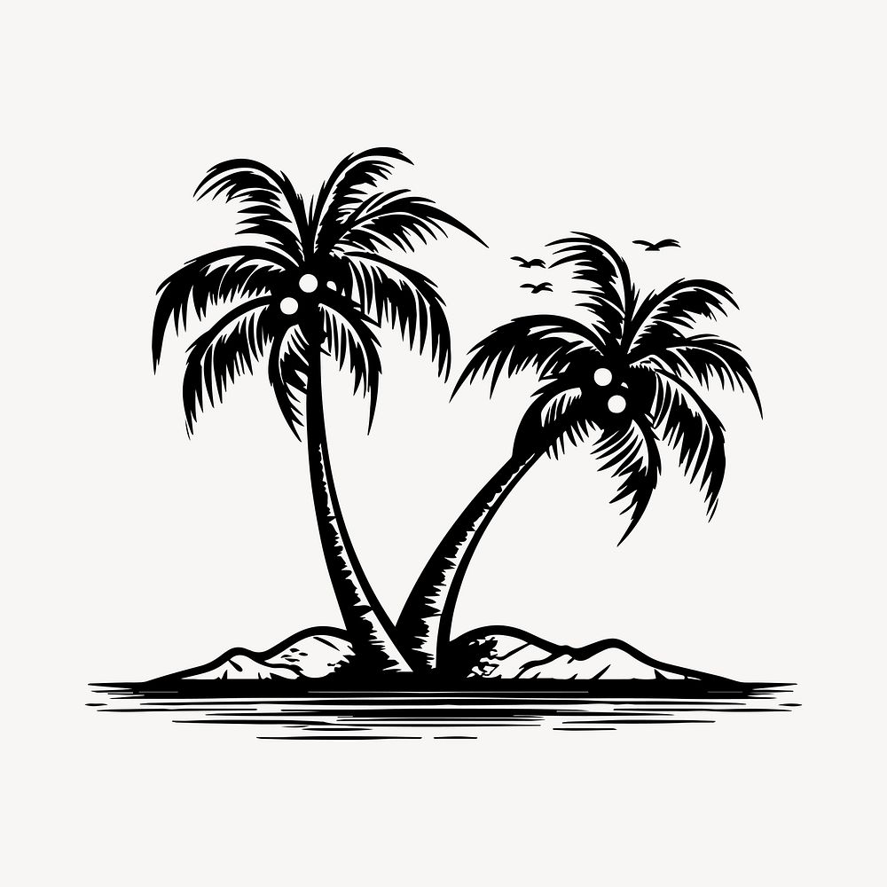 Coconut trees flat old school illustration vector. AI generated Image by rawpixel.