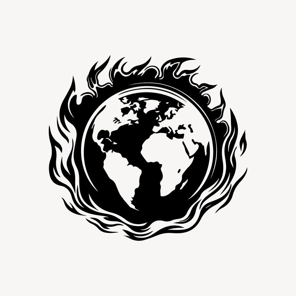 Burning globe flat old school illustration vector. AI generated Image by rawpixel.