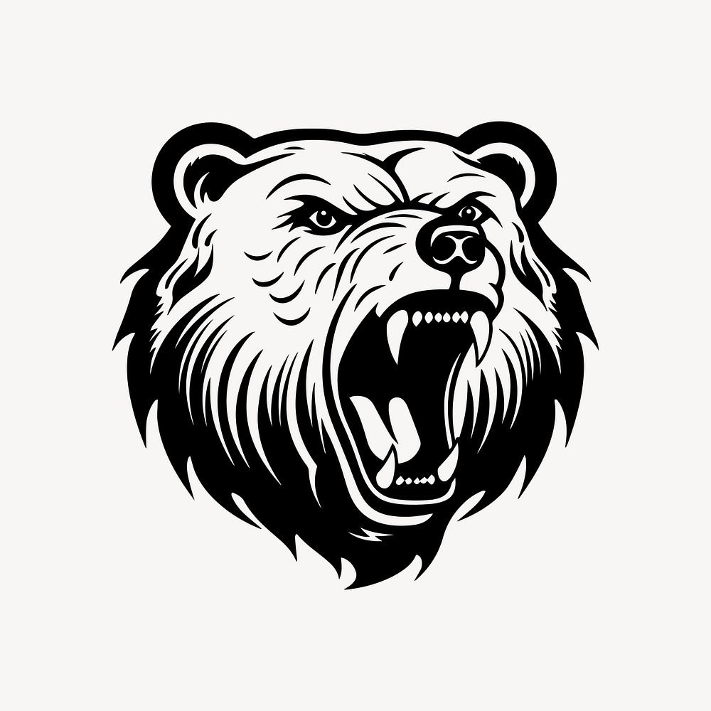 Grizzly bear flat old school illustration vector. AI generated Image by rawpixel.