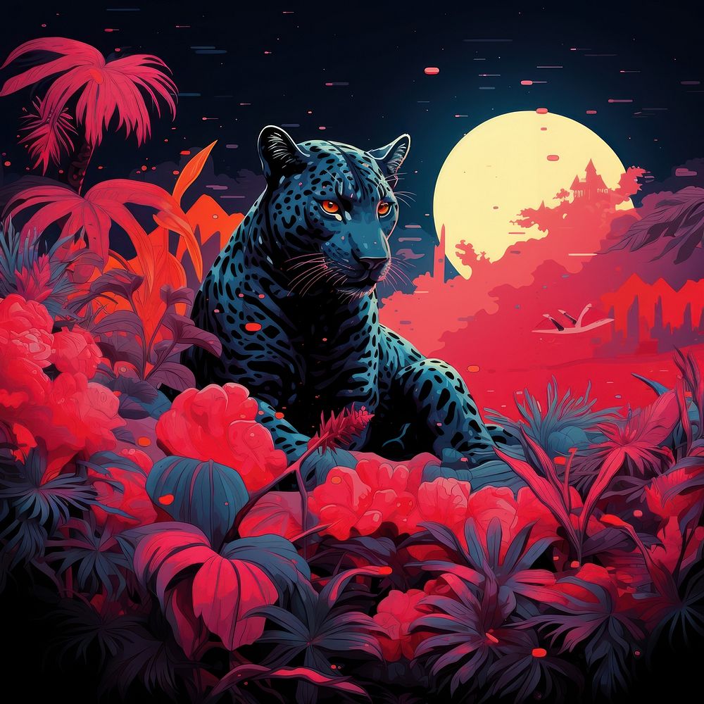Jungle illustration outdoors leopard animal. AI generated Image by rawpixel.
