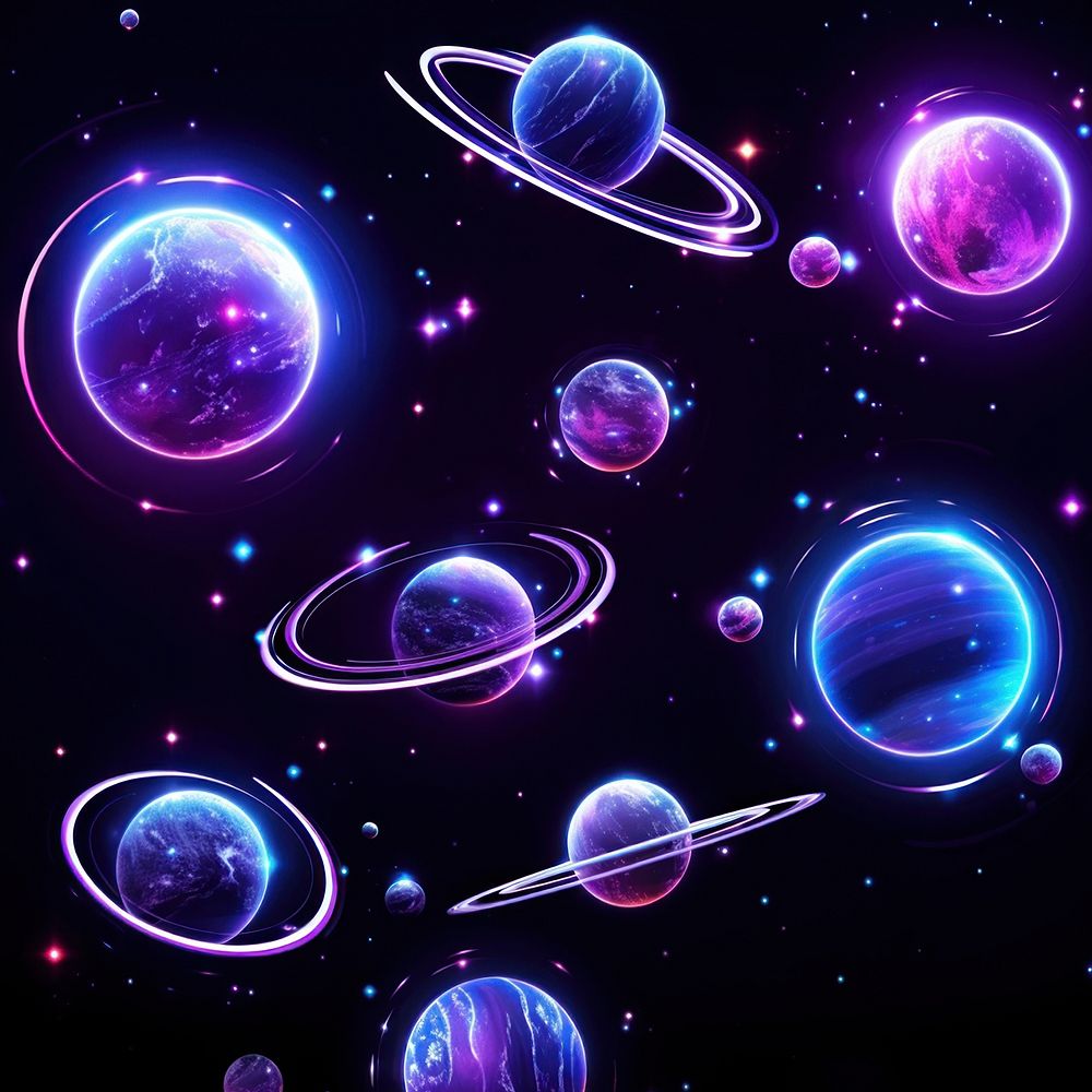 Aesthetic neon Solar System astronomy universe planet. AI generated Image by rawpixel.