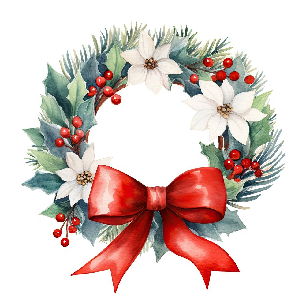 Christmas wreath flower bow red. AI generated Image by rawpixel.