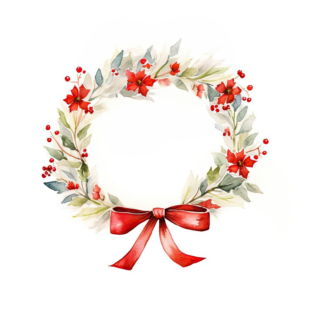 Christmas wreath flower bow red. AI generated Image by rawpixel.