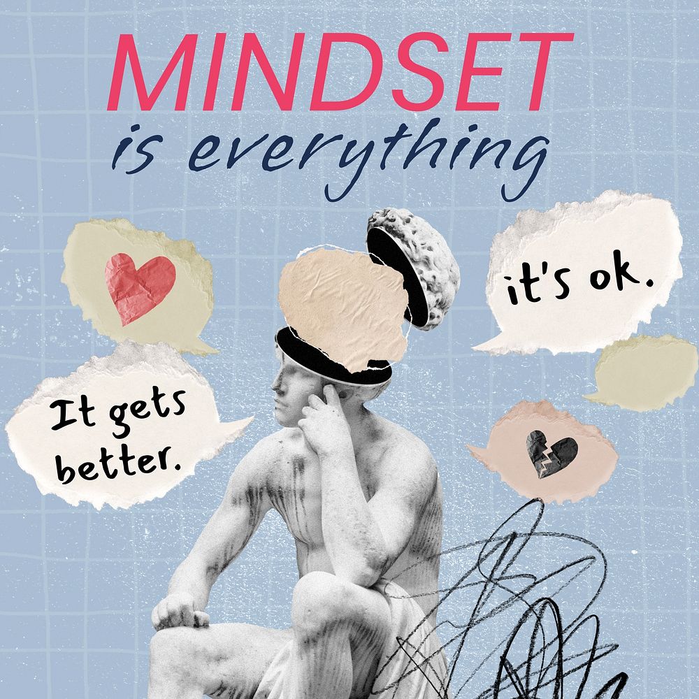 Mind quote, art collage Instagram post template
