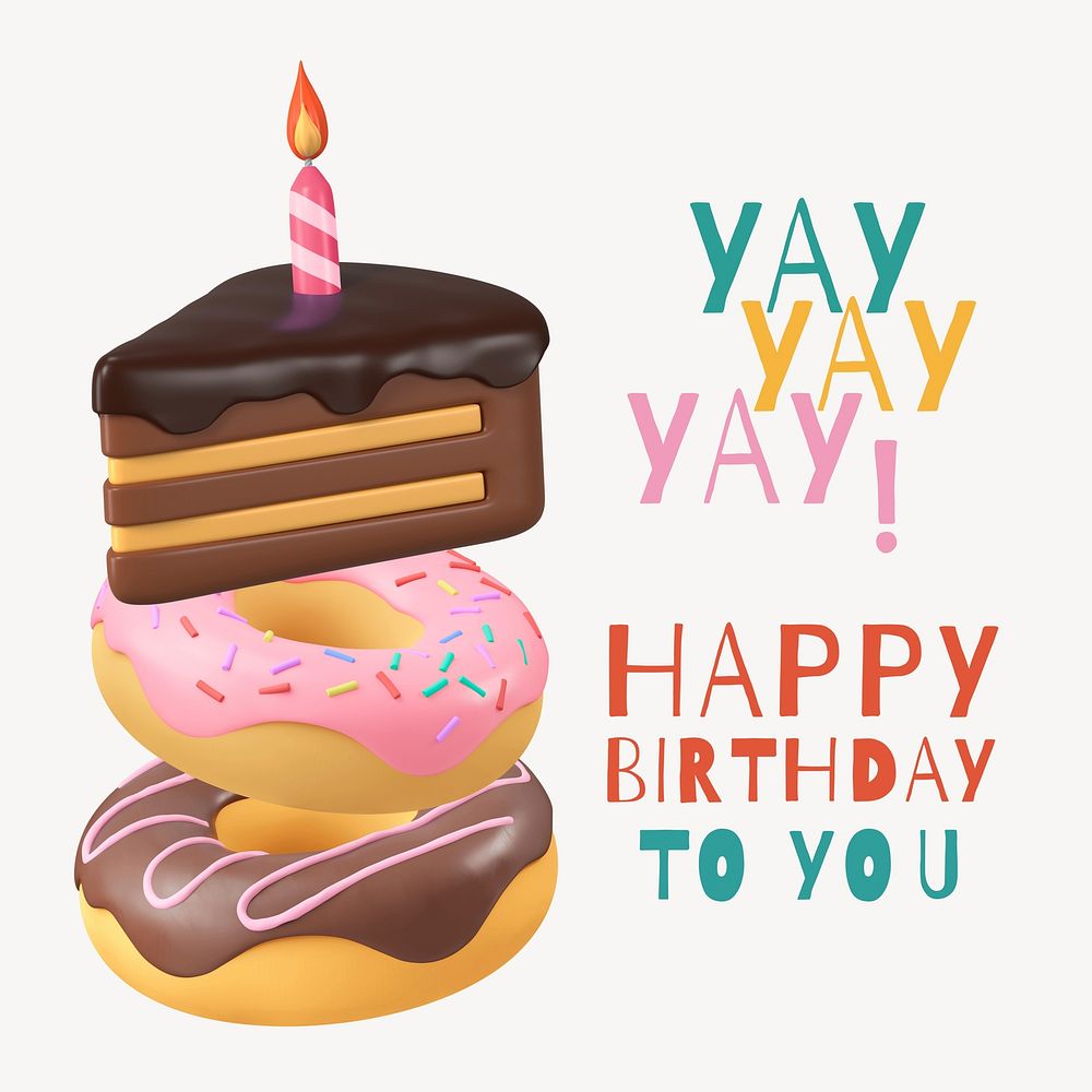 Birthday cake, cute greeting card Instagram post template