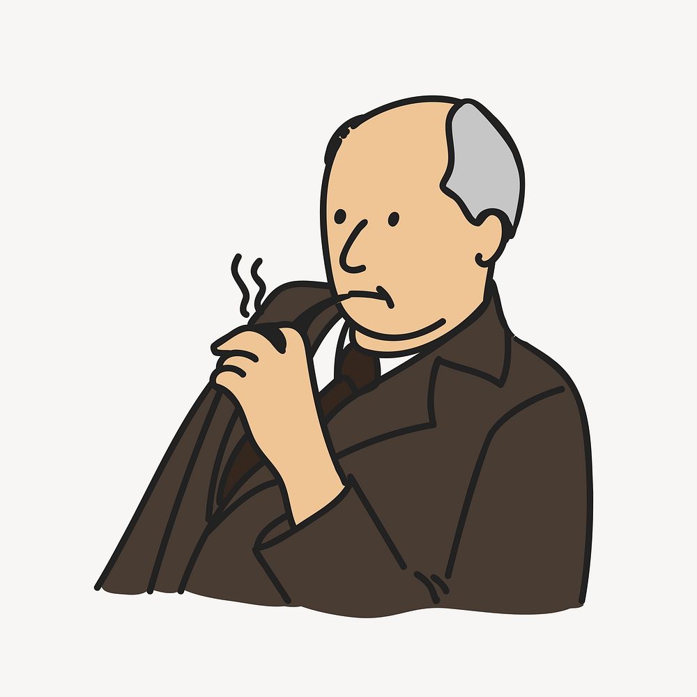 Businessman smoking pipe, doodle illustration vector