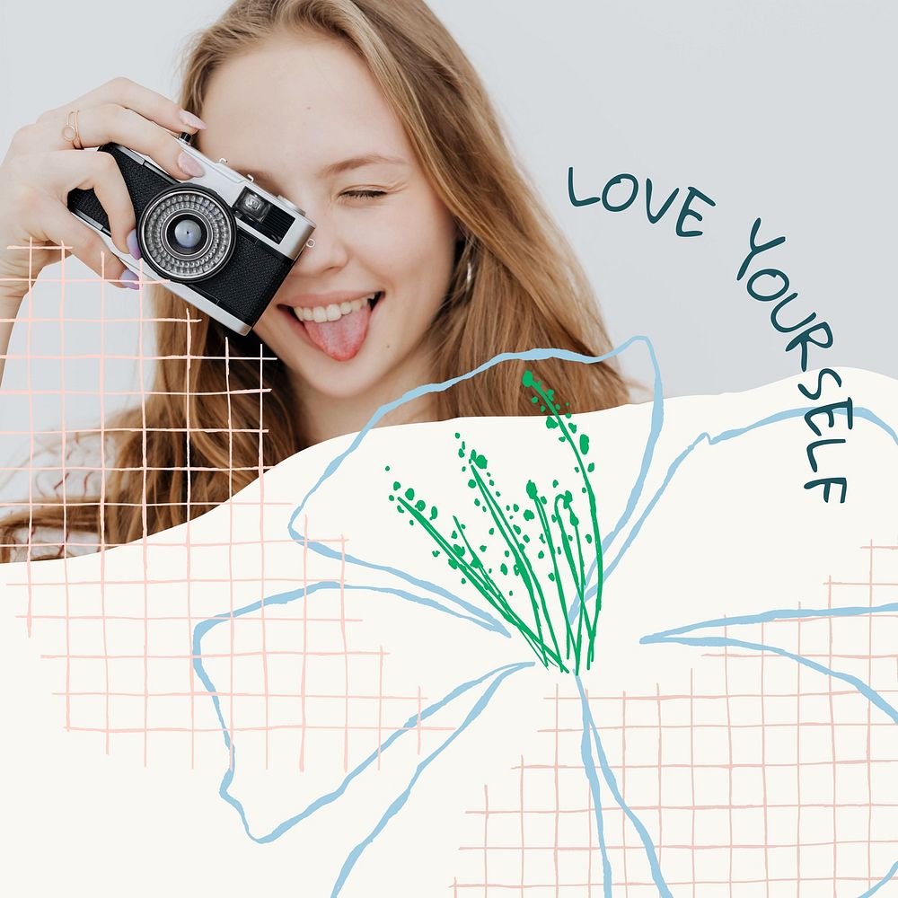 Self love, memphis design Instagram post template