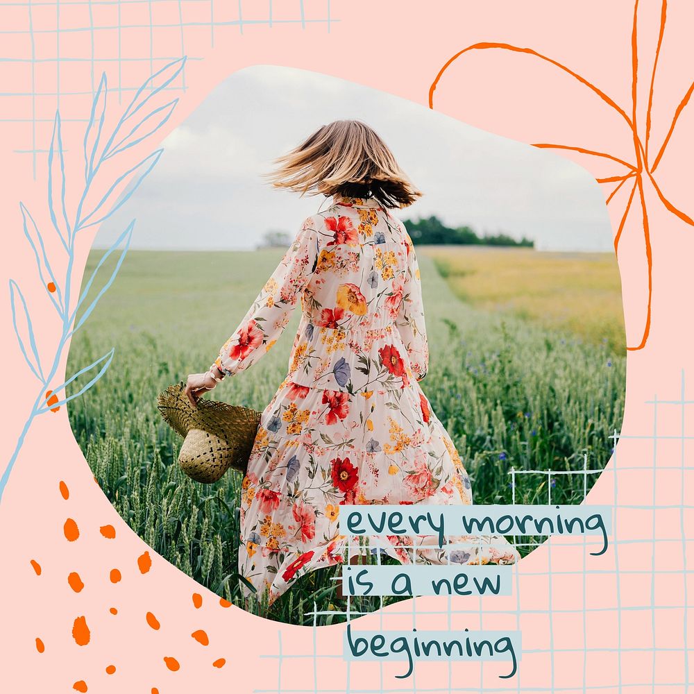 Positive quote, summer design Instagram post template