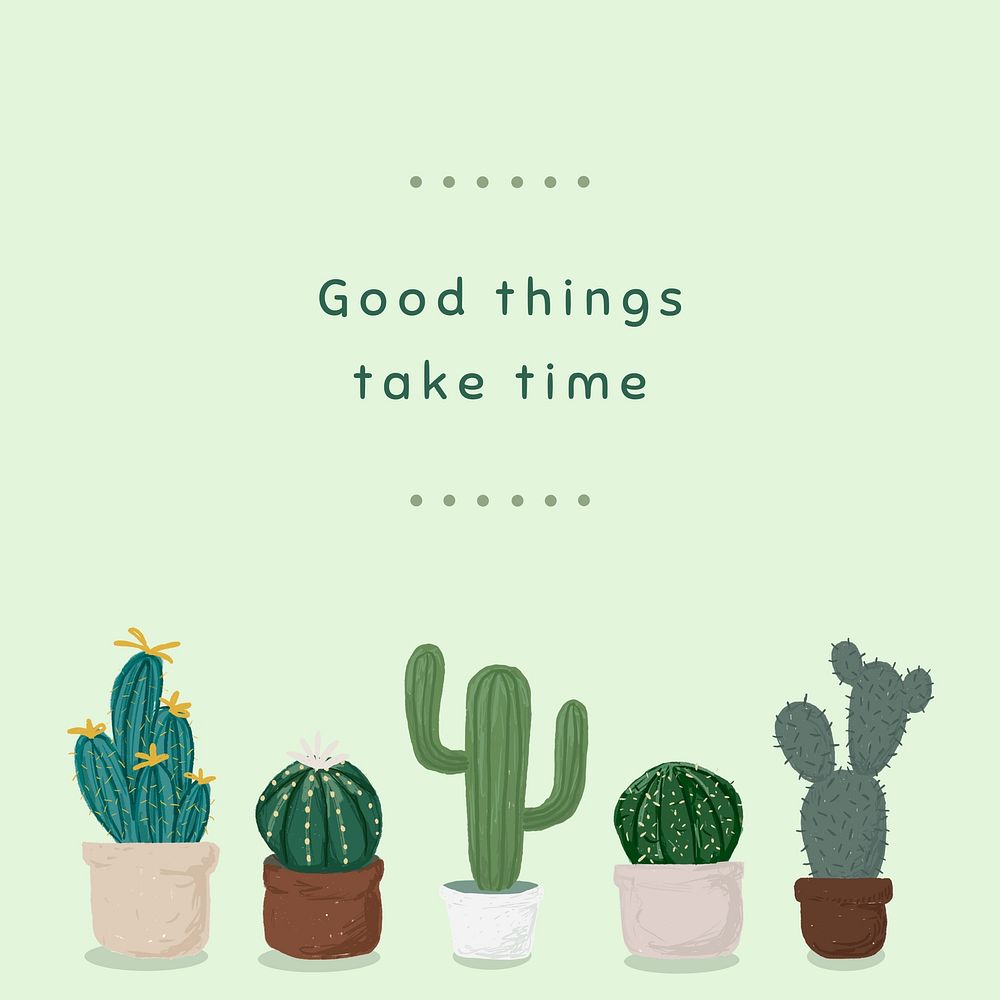 Motivational quote, Cactus design Instagram post template
