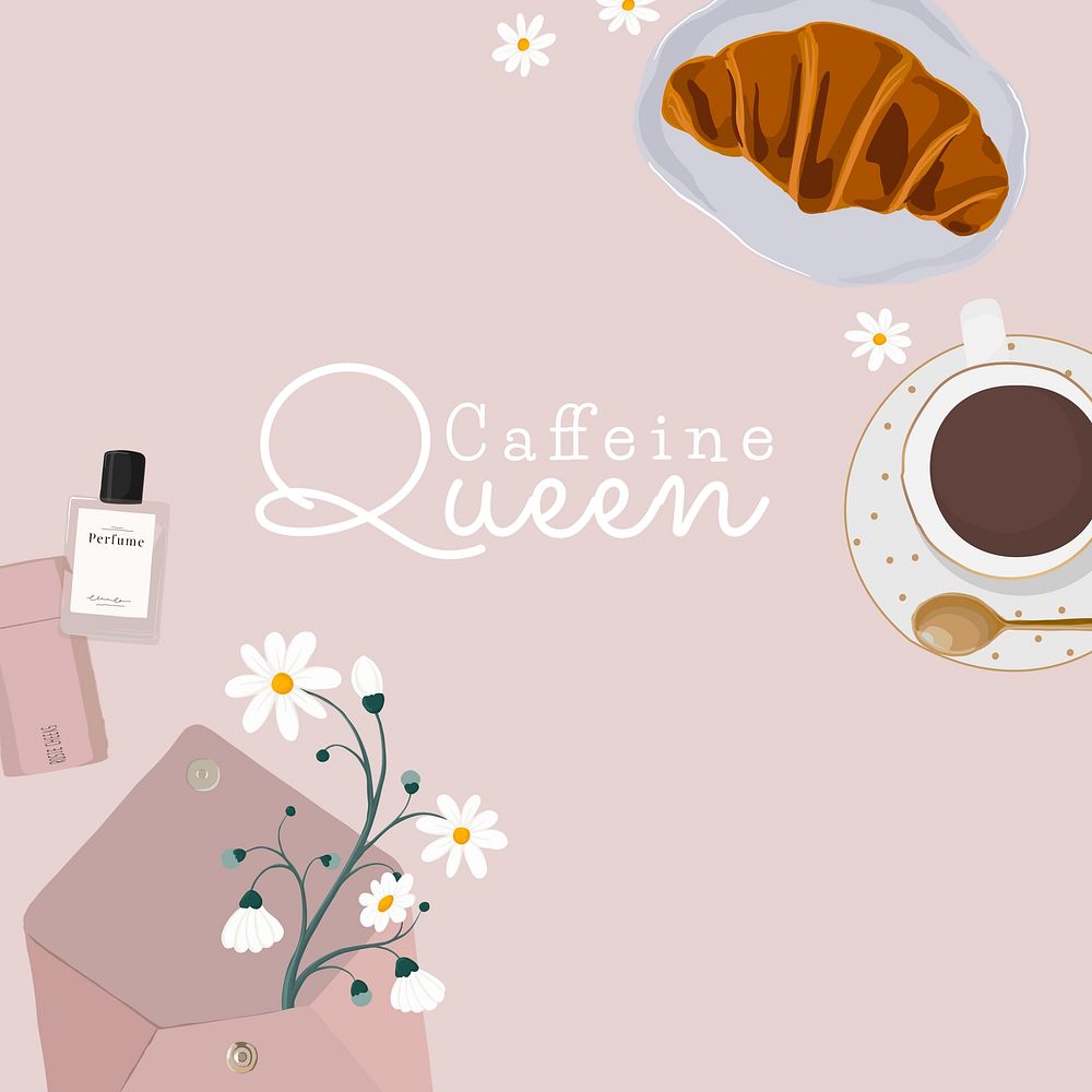 Caffein queen, coffee quote Instagram post template
