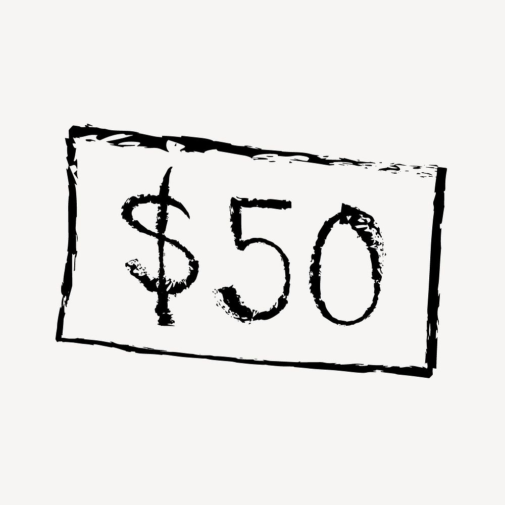 50 dollar note doodle, illustration vector