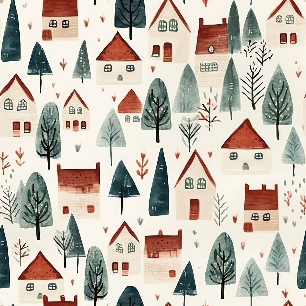 Roof houses christmas pattern drawing. AI generated Image by rawpixel.