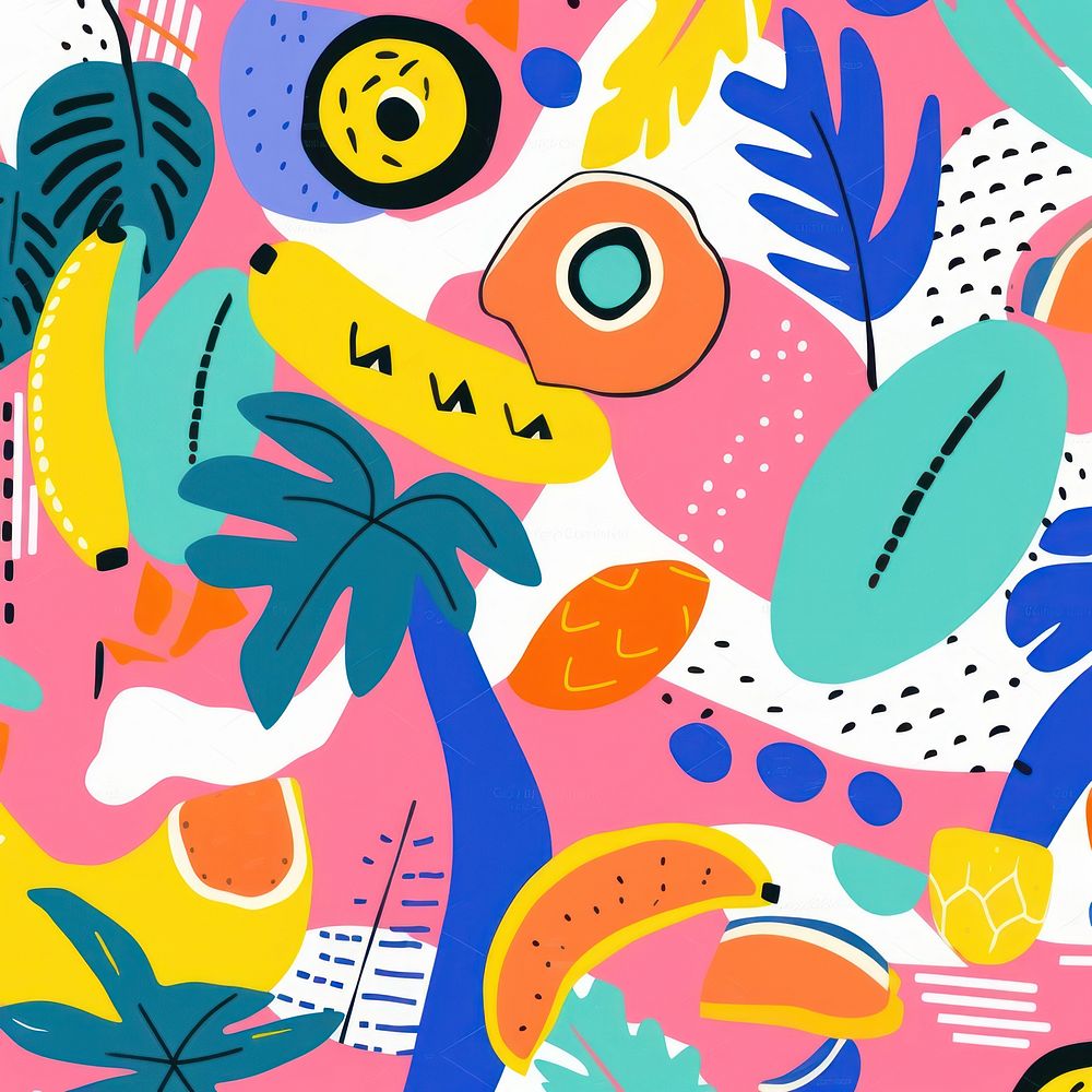 Vibrant tropical fruits pattern abstract painting graphics. AI generated Image by rawpixel.