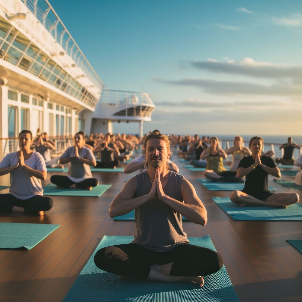 People exercising sports adult yoga. AI generated Image by rawpixel.