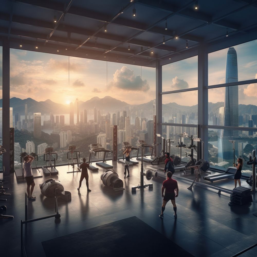 People lifting weights gym exercising building. AI generated Image by rawpixel.