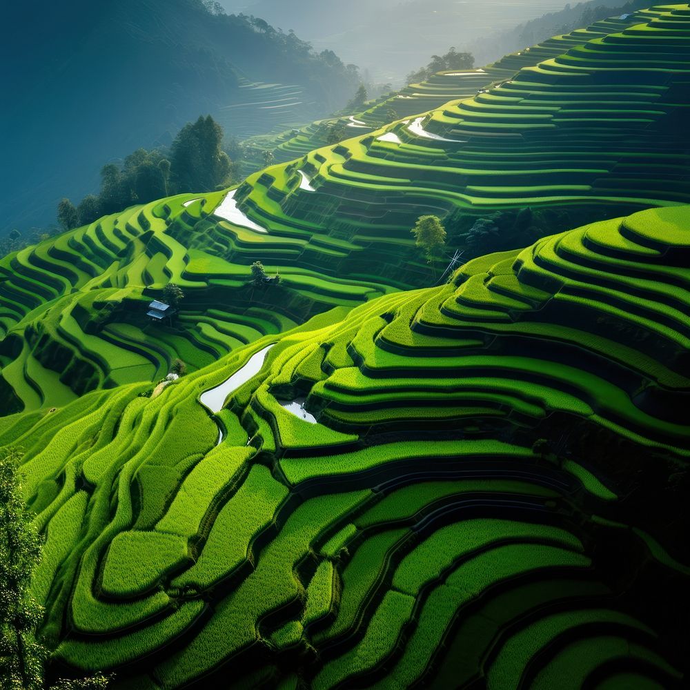 Rice fields landscape outdoors terrace. AI generated Image by rawpixel.