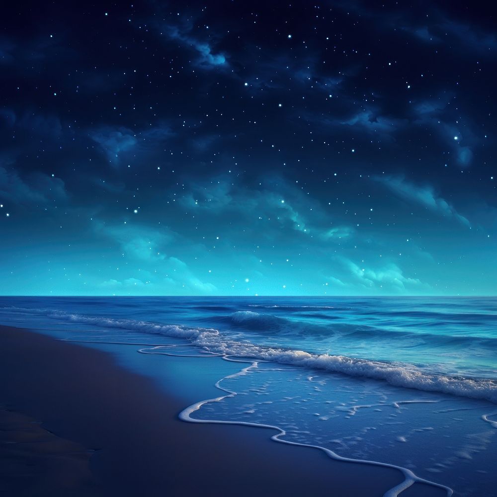 Sea night beach sky. 