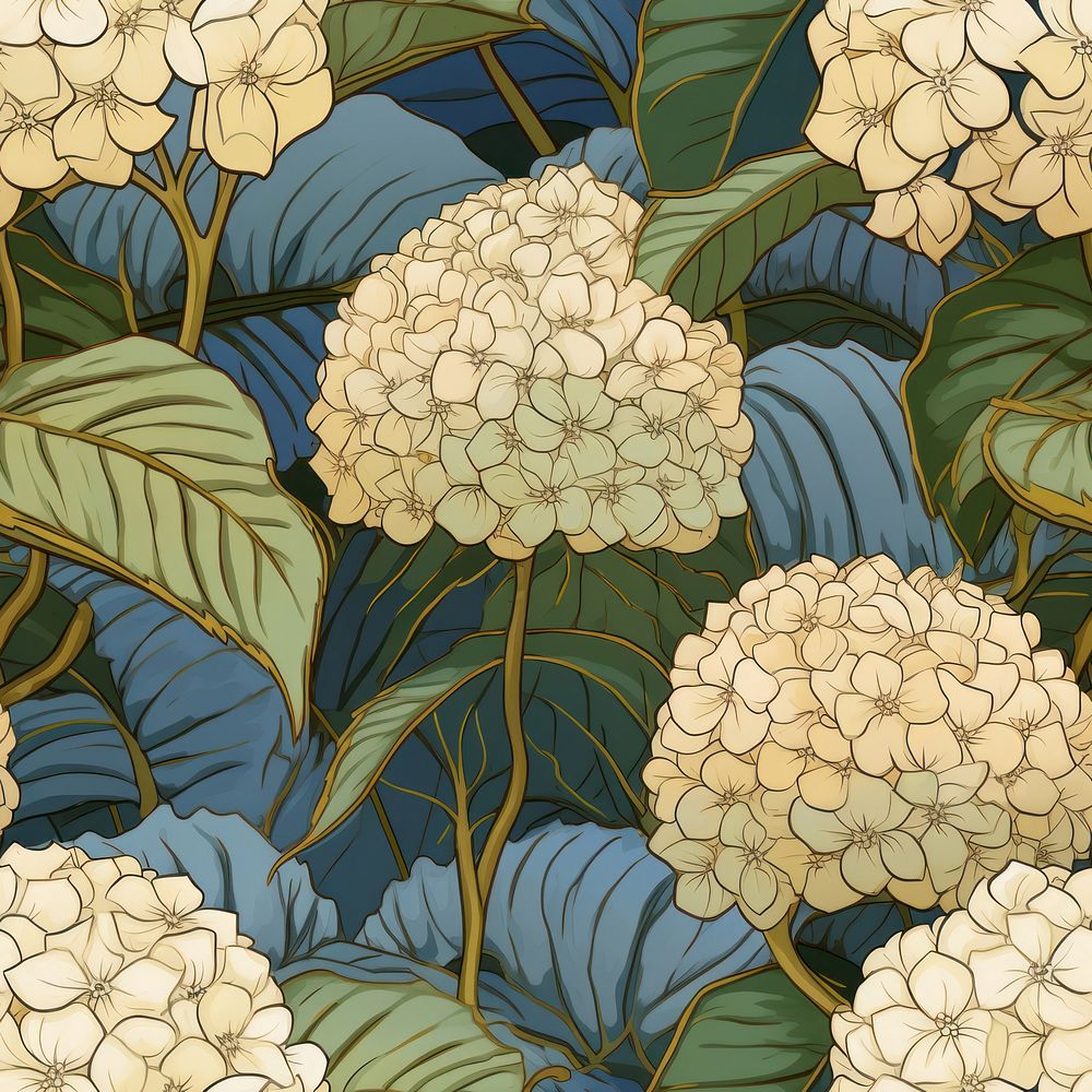 Hydrangea flower pattern plant art. AI generated Image by rawpixel.