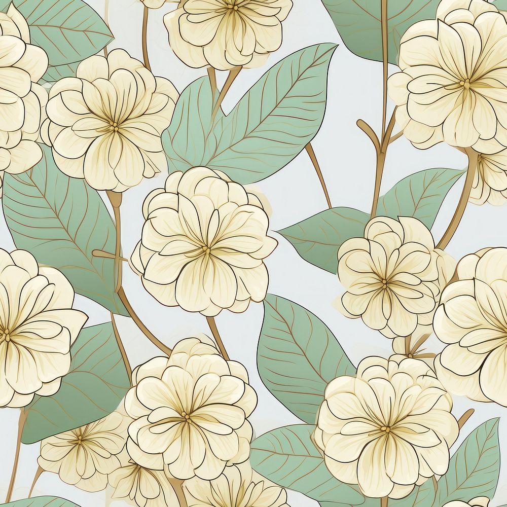 Hydrangea flower wallpaper pattern line. AI generated Image by rawpixel.