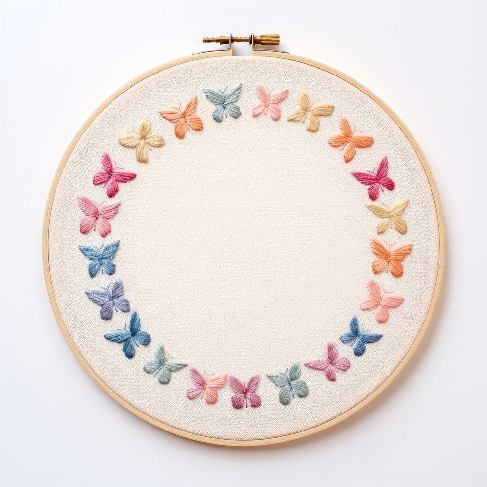 Little butterfly circle border embroidery pattern textile. AI generated Image by rawpixel.