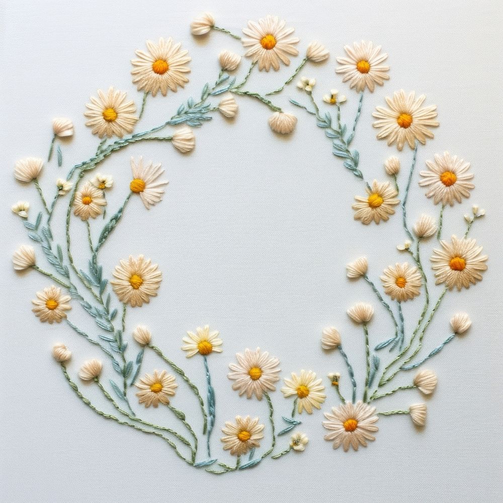 Little daisy circle border embroidery pattern textile. AI generated Image by rawpixel.