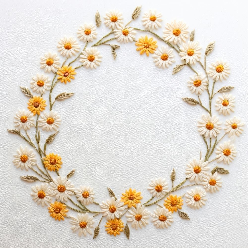Little daisy circle border pattern embroidery wreath. AI generated Image by rawpixel.