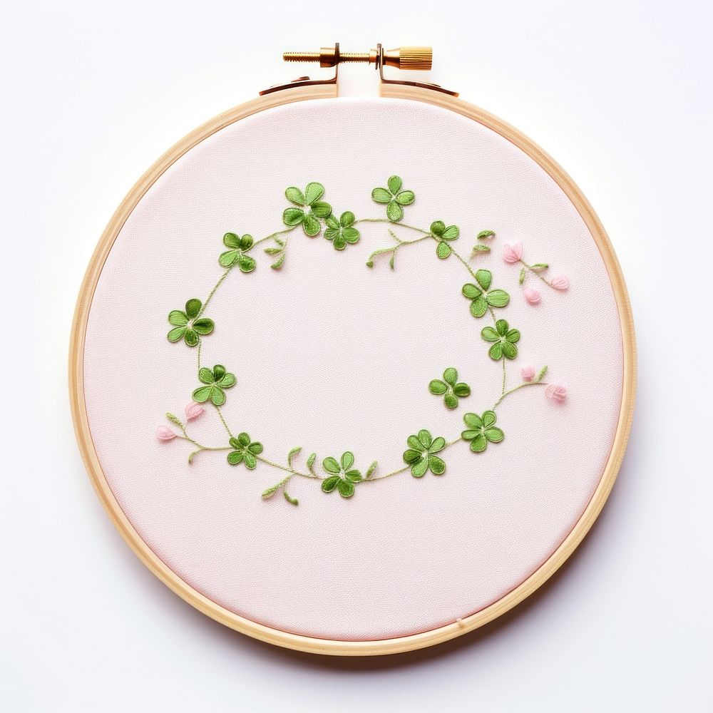 Lucky clover circle border embroidery pattern needlework. AI generated Image by rawpixel.