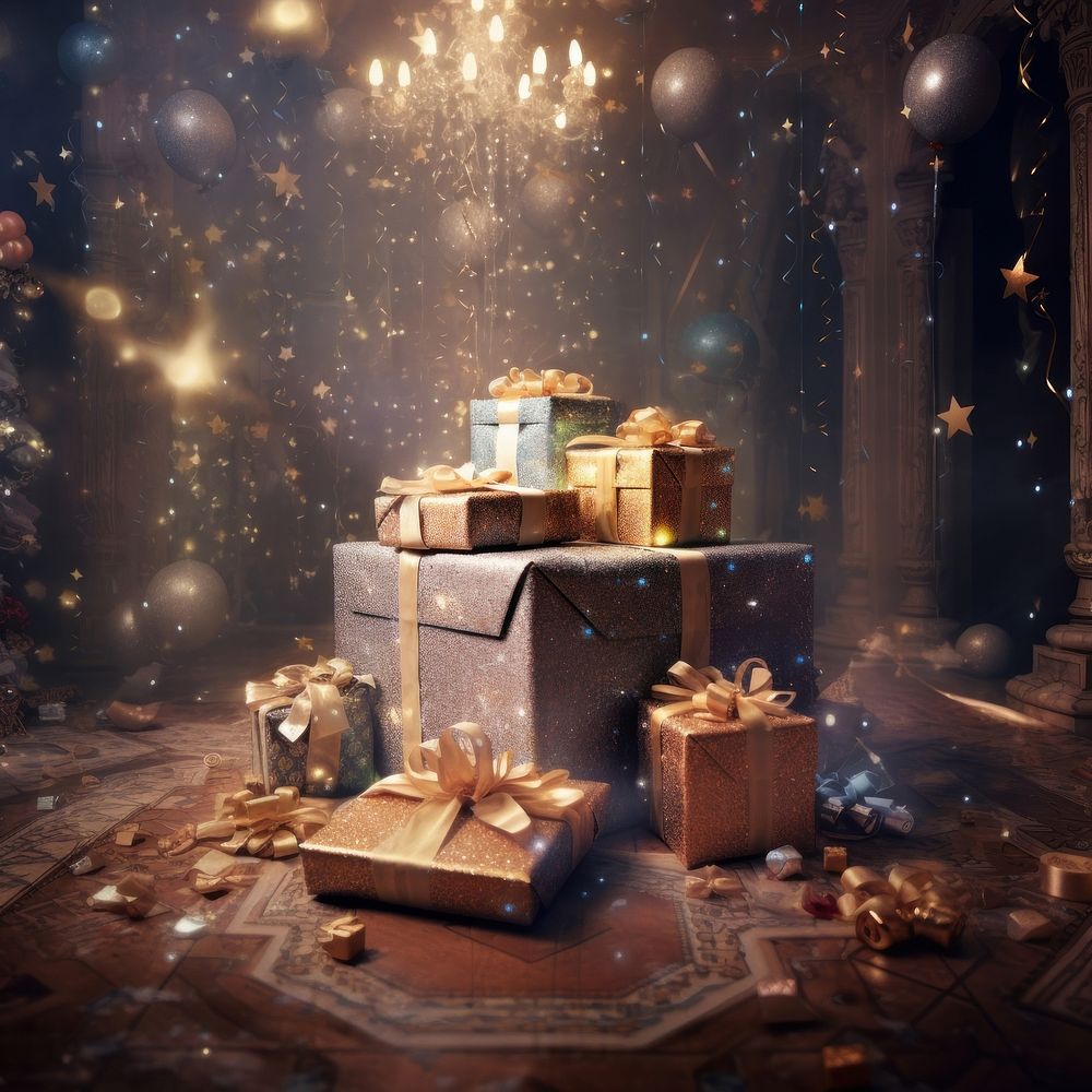 Gift night box illuminated. AI generated Image by rawpixel.