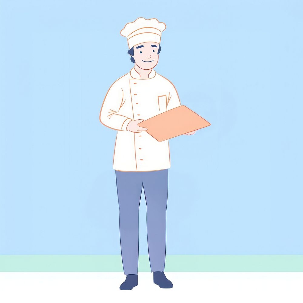 Chef holding plate of sushi cartoon drawing sketch. AI generated Image by rawpixel.