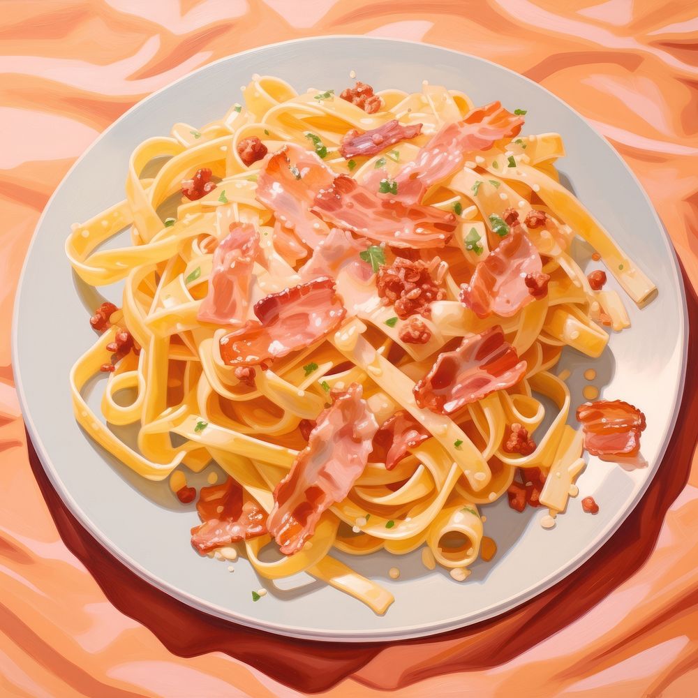 Pasta plate spaghetti bacon. AI generated Image by rawpixel.