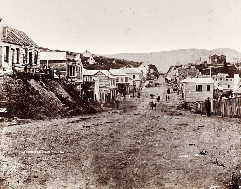 Princes Street, Dunedin in 1861.  From the album: Early Dunedin, Meluish - Burton - Muir & Moodie (1861) by William Meluish…