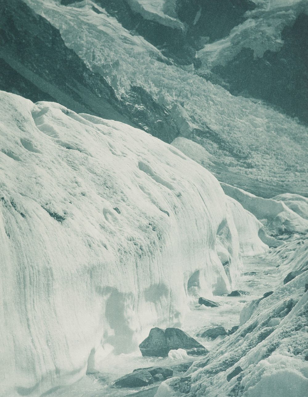 The Hockstetter Glacier and ice fall, Mt Cook district. From the album: Record Pictures of New Zealand (1920s) by Harry…