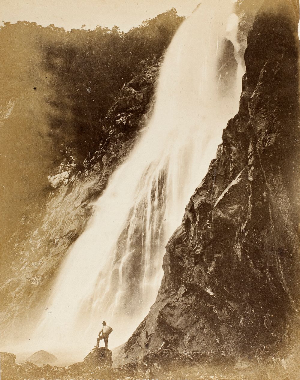 Bowen Fall (540 ft.) Milford Sound (1800s) by Burton Brothers.