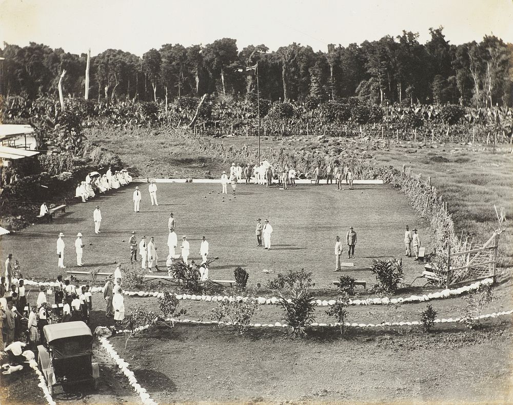 Soldiers playing lawn bowls.  From the album: Samoa (circa 1918) by Alfred James Tattersall.