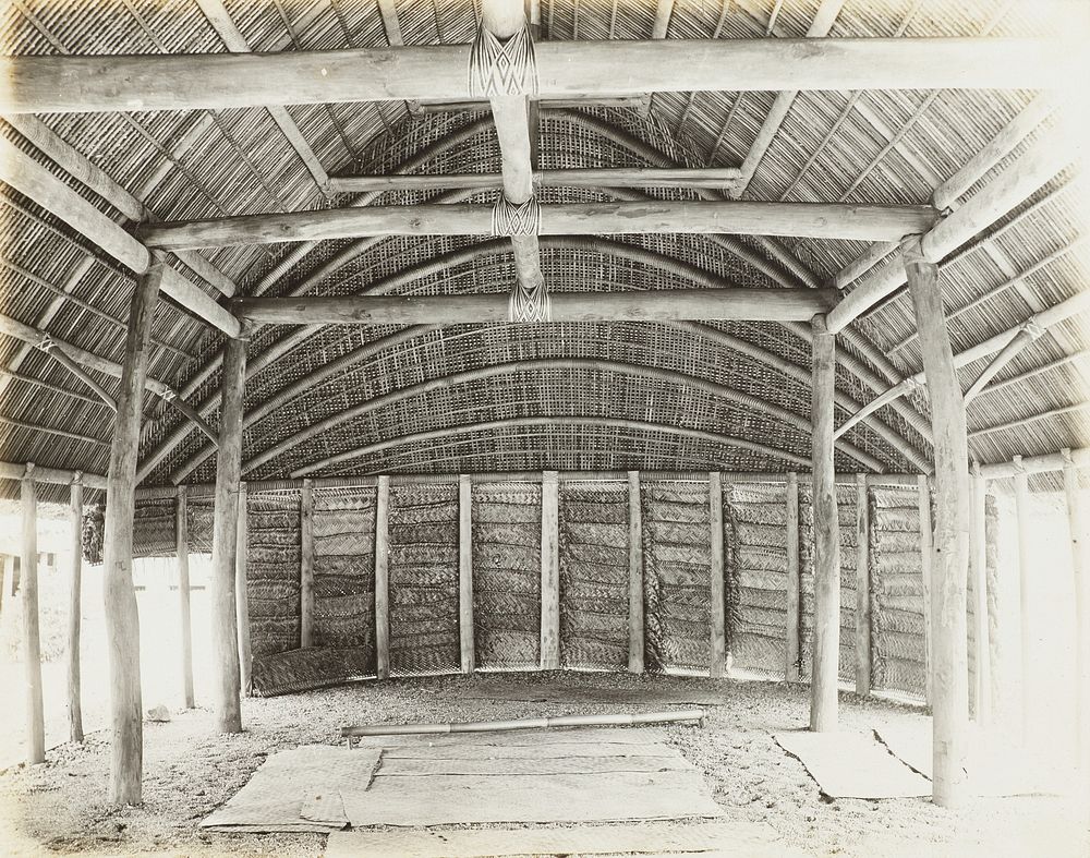 Interior of a fale.  From the album: Samoa (circa 1918) by Alfred James Tattersall.