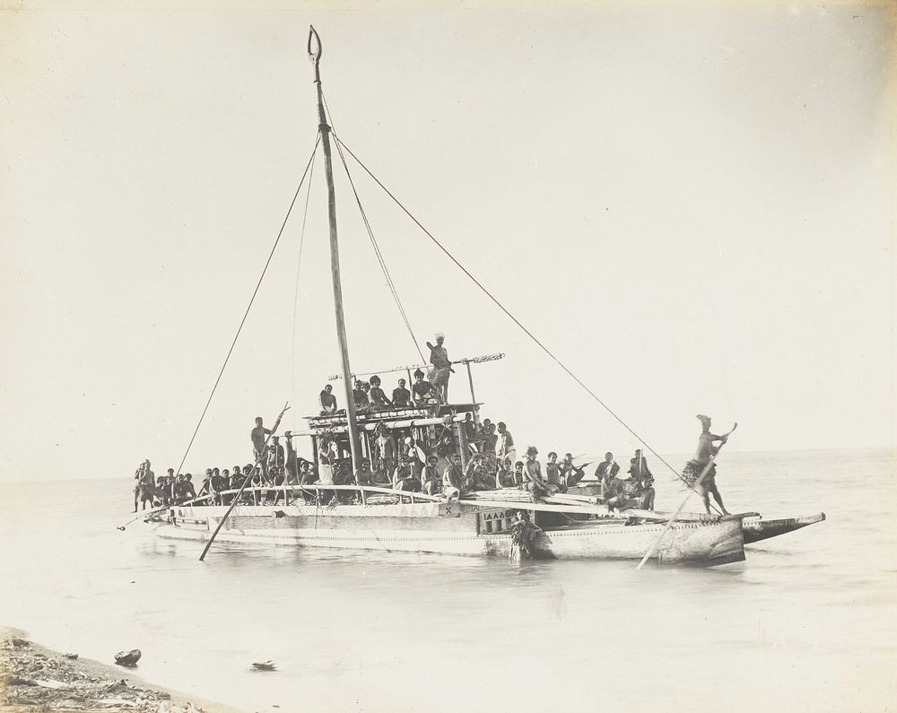 ‘alia (double hulled sailing canoe)  From the album: Samoa (circa 1918) by Alfred James Tattersall.