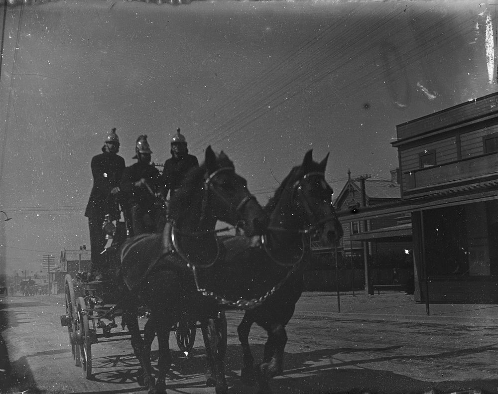 Fire brigade in action by Fred Brockett.