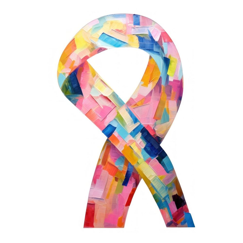 Cancer ribbon collage art white background. AI generated Image by rawpixel.