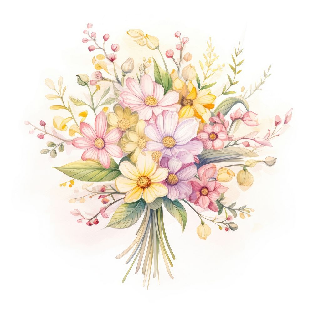 Flower bouquet drawing plant white background. AI generated Image by rawpixel.
