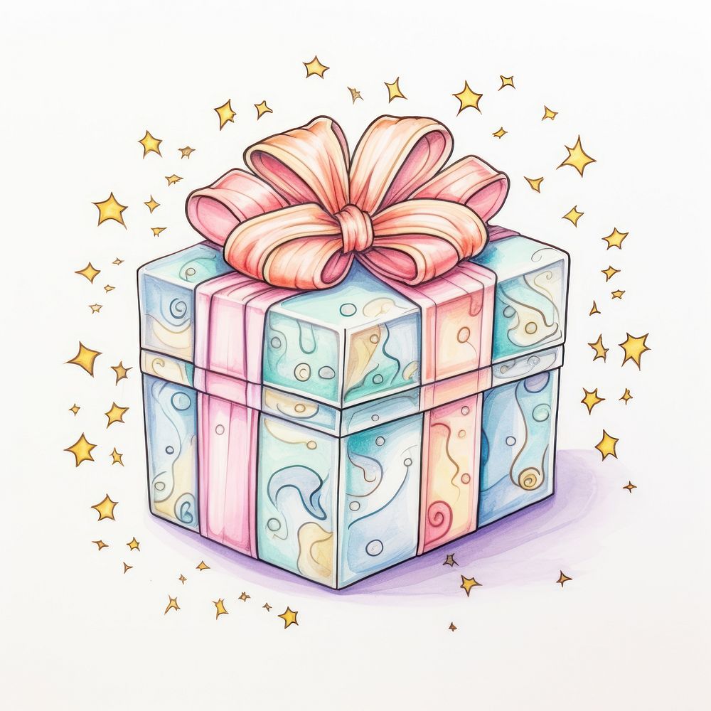 Gift box drawing celebration anniversary. AI generated Image by rawpixel.