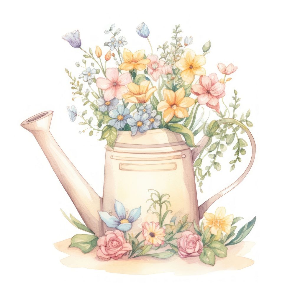 Watering can flower drawing plant. AI generated Image by rawpixel.