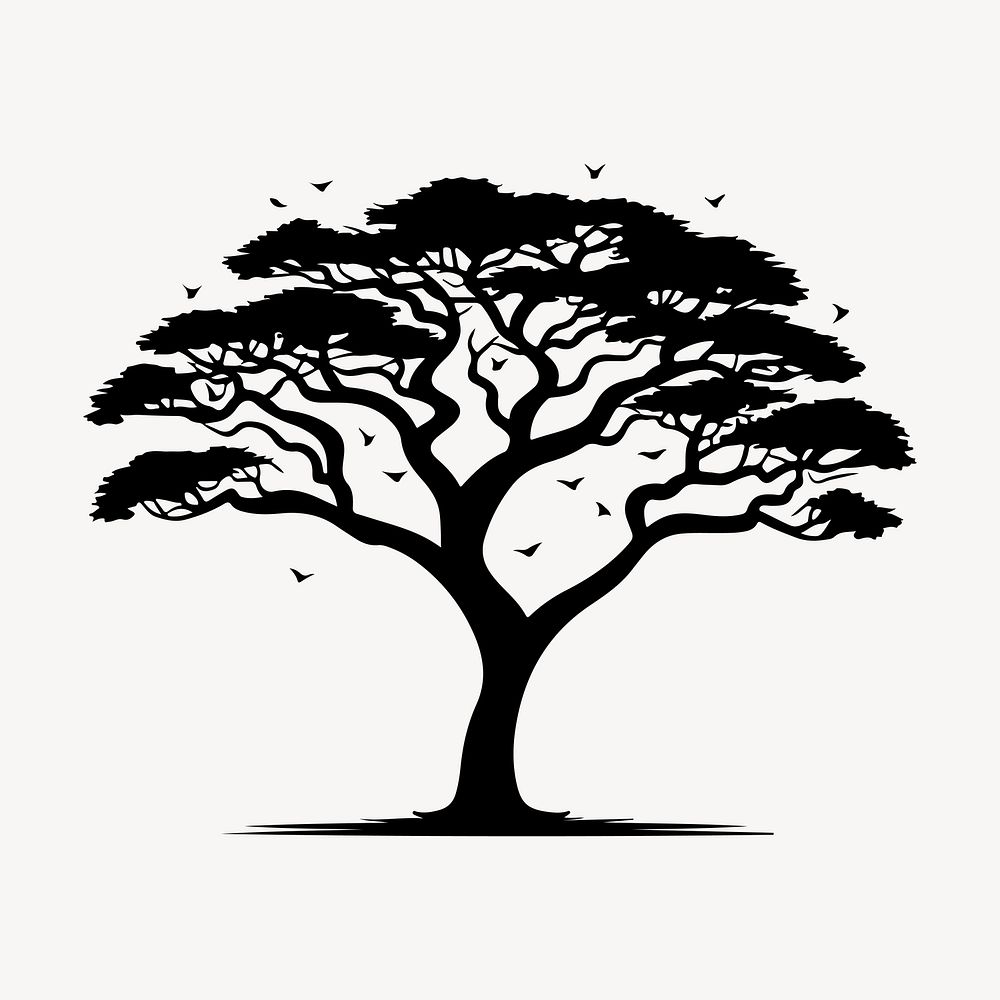 African tree silhouette drawing sketch.