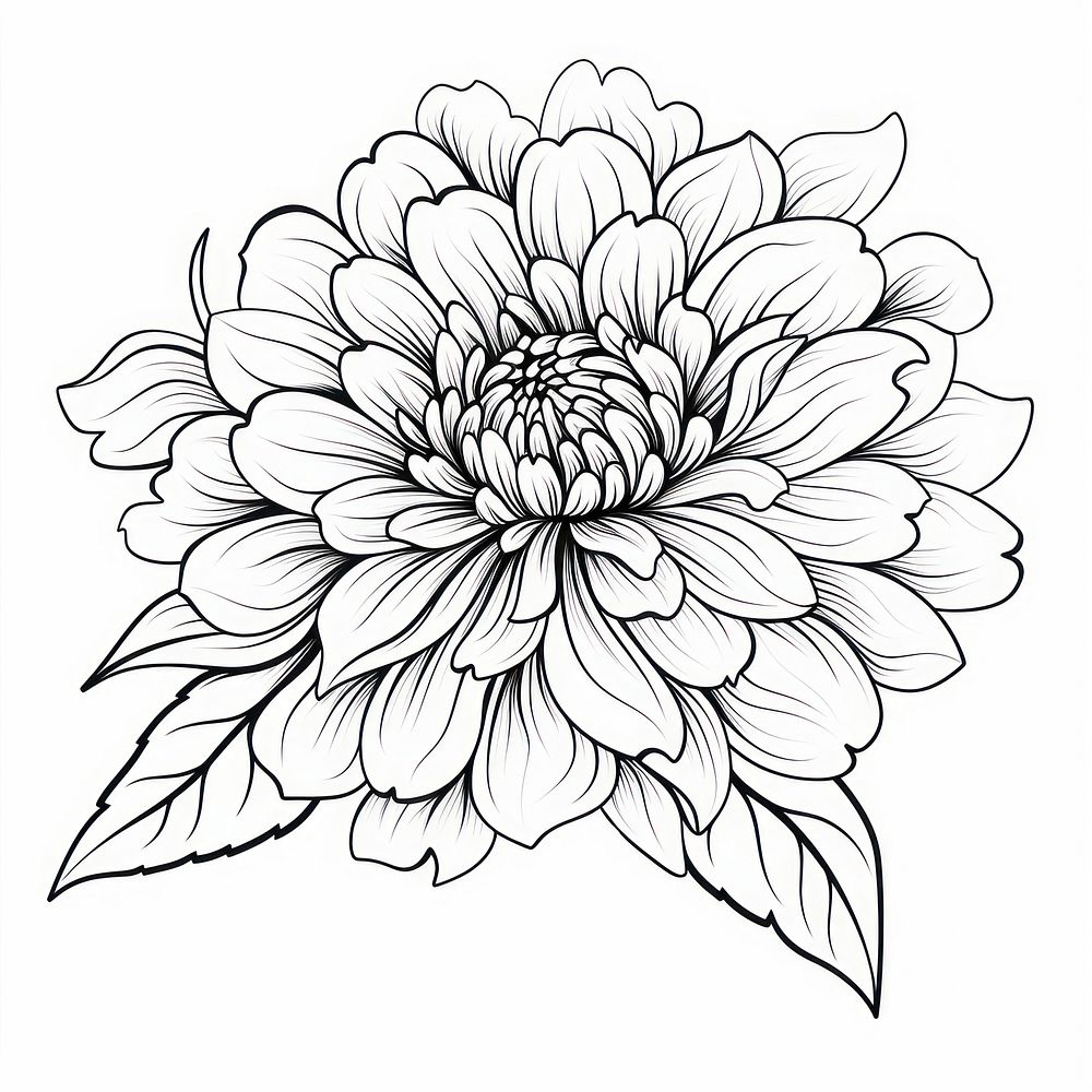 Flower drawing dahlia nature. AI generated Image by rawpixel.