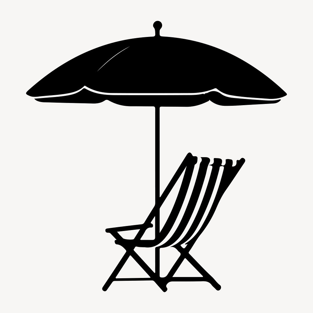 Chair with beach umbrella silhouette furniture white background.