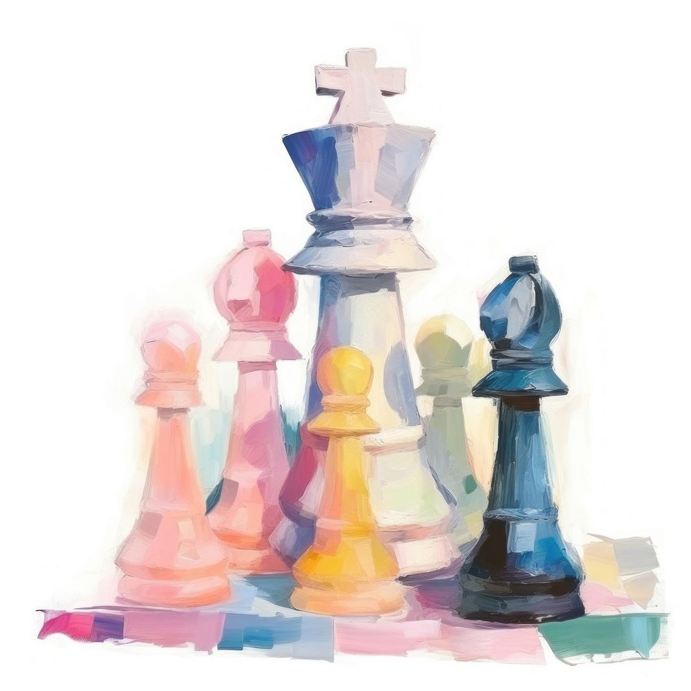 Chess painting game white background. 